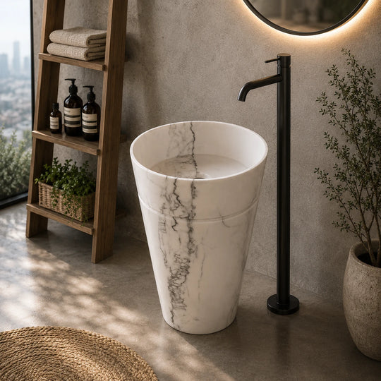 Guangxi White Marble Tapered Pedestal Basin