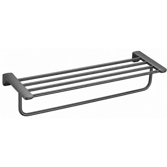 Gun Grey Towel Shelf with Bar — wall-mounted SUS304 stainless steel bathroom hardware | SANIKB