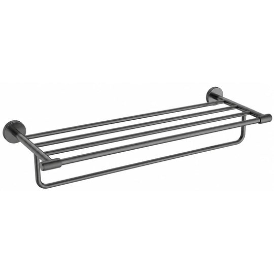 Gun Grey Towel Shelf with Bar — wall-mounted SUS304 stainless steel bathroom hardware | SANIKB