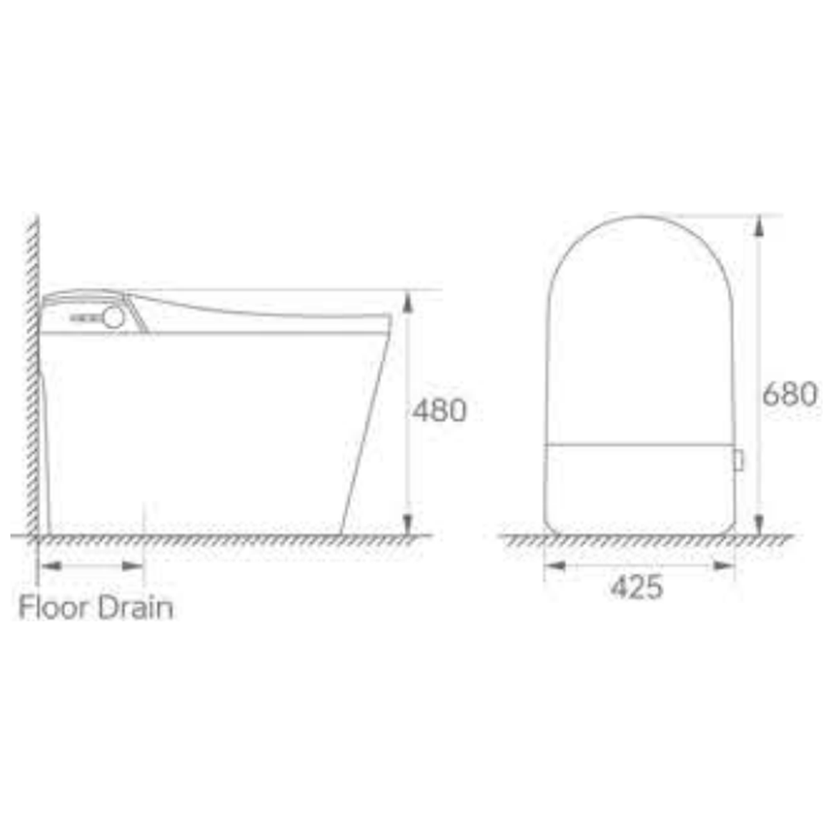 SANIKB H831 smart toilet dimension drawing, 680 × 425 × 480 mm