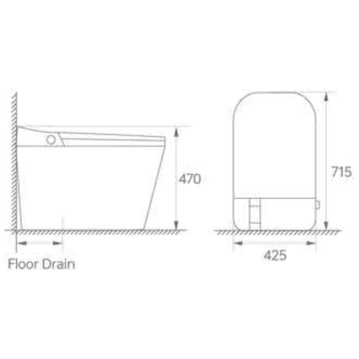 SANIKB H869 smart toilet dimension drawing, 715 × 425 × 470 mm