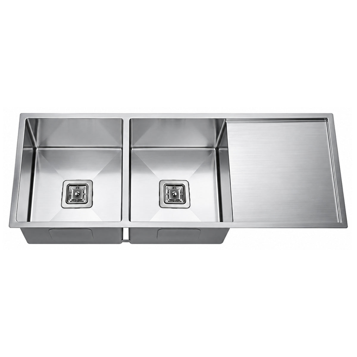 SANIKB HMD11646DB-8 — Square-Drain Double Bowl Undermount Sink with Drainboard, 1160 x 460 m
