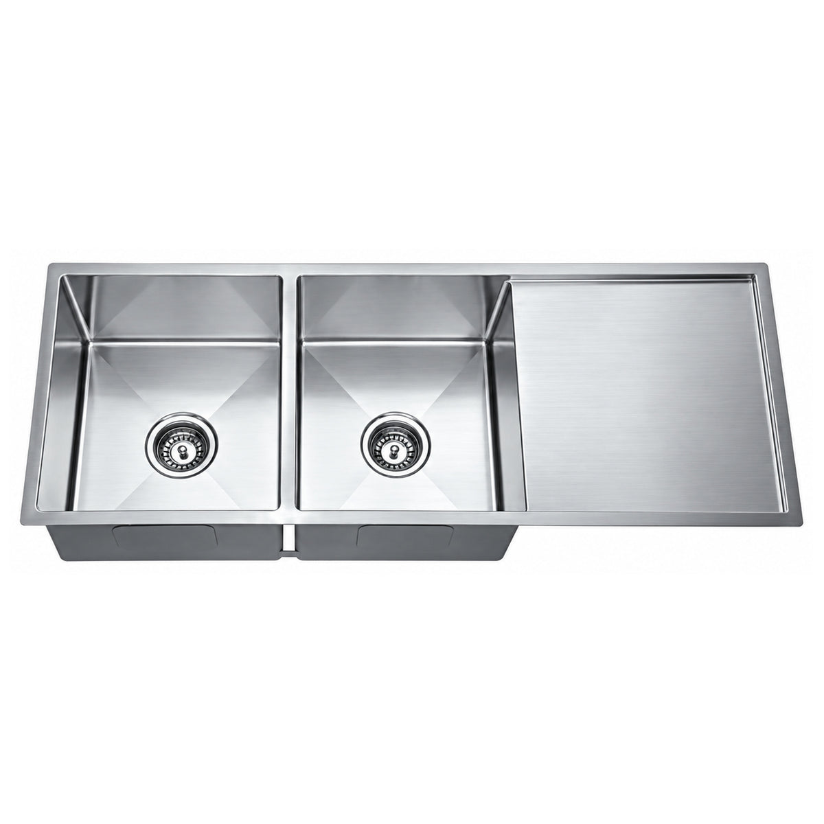 SANIKB HMD11646DB-9 — 45-5/8" Double Bowl Undermount Sink with Drainboard, Round 3-1/2" Drai