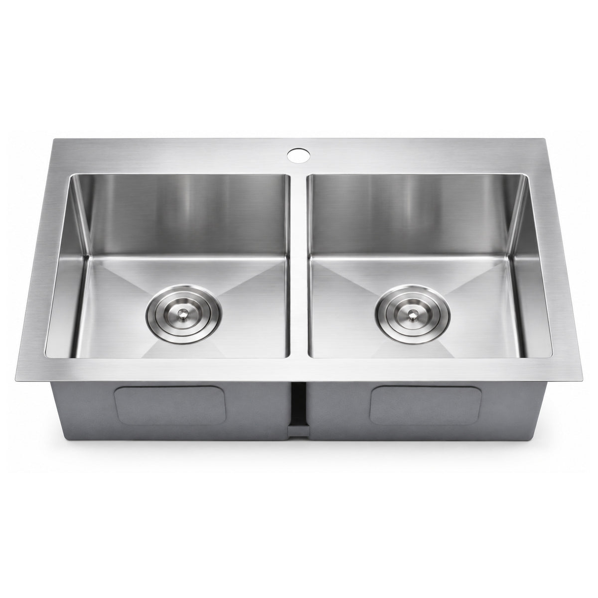 SANIKB HMT3019R — Handmade Top-Mount Equal Double Bowl Sink 30x19, 13" x 14-1/4" Bowls