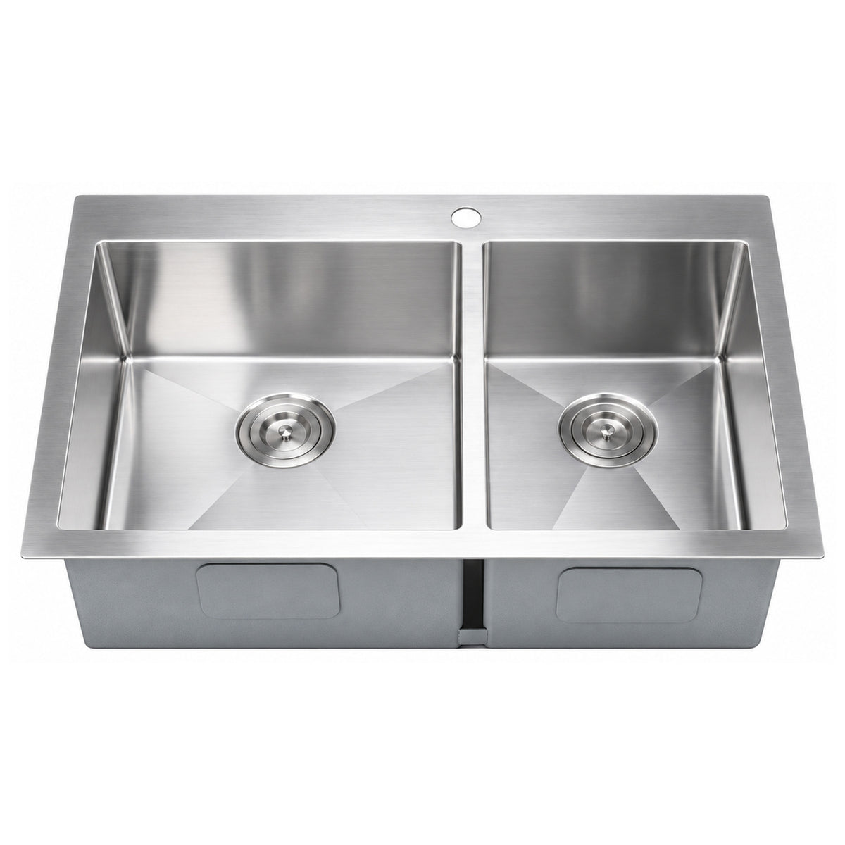 SANIKB HMT3322D — Handmade Top Mount Offset Double Bowl Kitchen Sink 33x22, 17-1/4" + 12