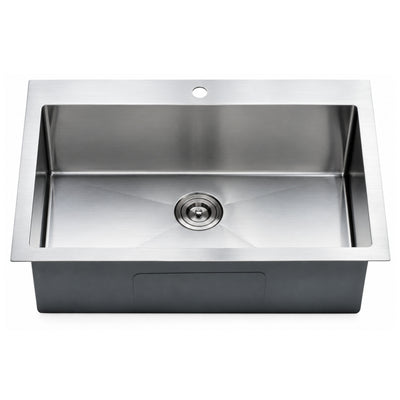 SANIKB HMT3322R — Handmade Top-Mount Single Bowl Sink 33x22, 30" x 17" Basin, 9" Deep