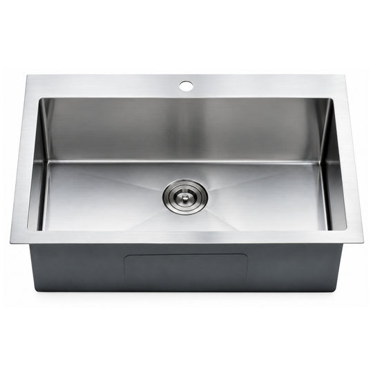 SANIKB HMT3322R — Handmade Top-Mount Single Bowl Sink 33x22, 30" x 17" Basin, 9" Deep
