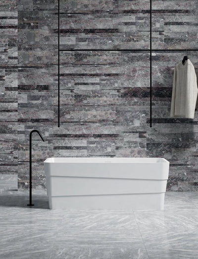 Horizontal Band Rectangle Solid Surface Bathtub - XA-8829; complete factory model view
