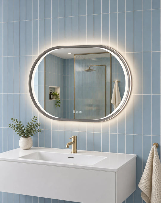 Horizontal Capsule LED Bathroom Mirror — full product view; KS-009-1002