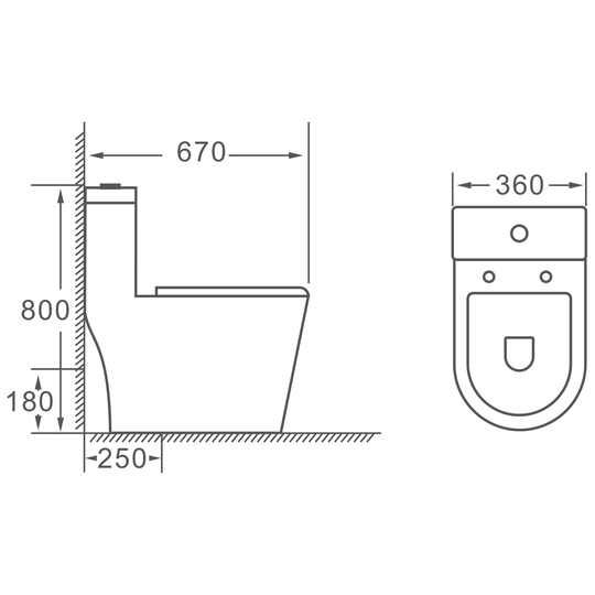 SANIKB HSJ-1180 one-piece toilet dimension drawing, 670 × 360 × 800 mm