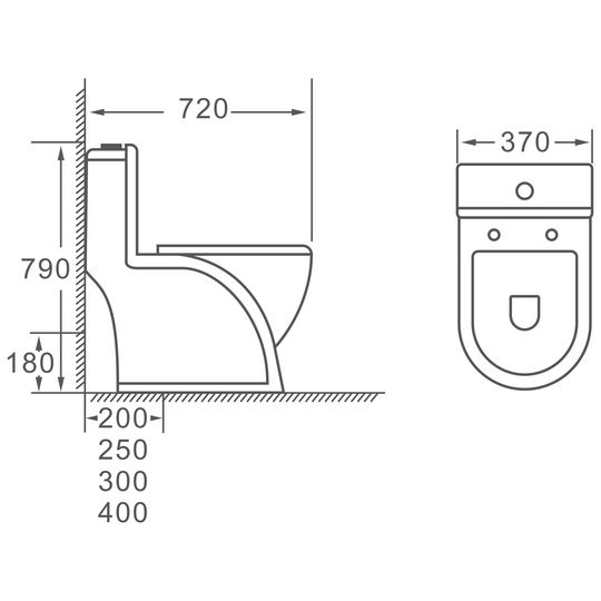 SANIKB HSJ-2343 one-piece toilet dimension drawing, 720 × 370 × 790 mm