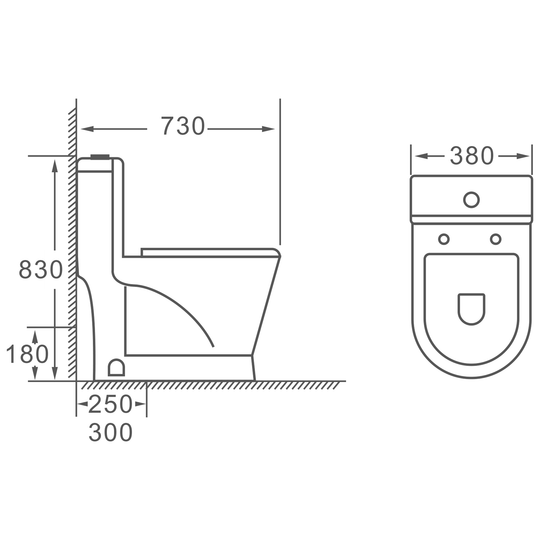 SANIKB HSJ-2368 one-piece toilet dimension drawing, 730 × 380 × 830 mm