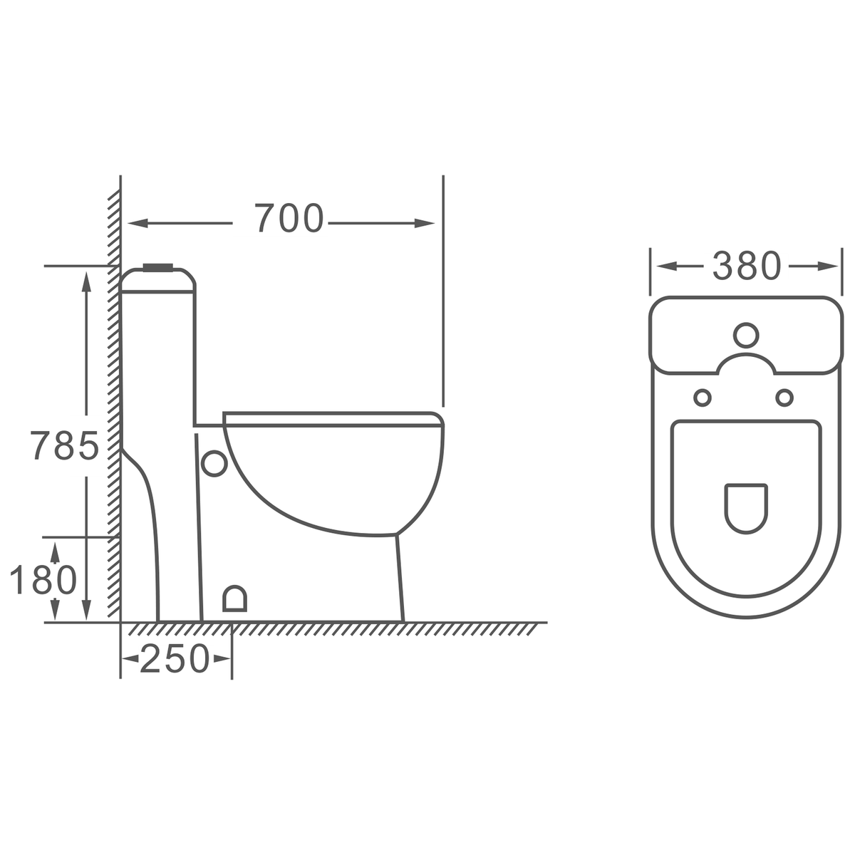 SANIKB HSJ-2371 one-piece toilet dimension drawing, 700 × 380 × 785 mm