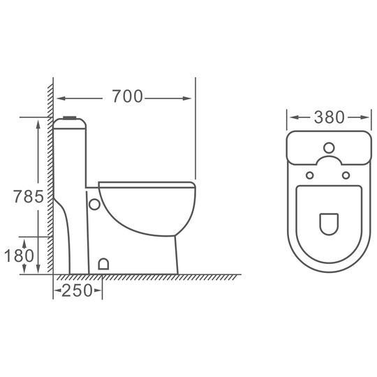 SANIKB HSJ-2371 one-piece toilet dimension drawing, 700 × 380 × 785 mm