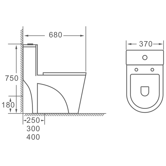 SANIKB HSJ-2373M one-piece toilet dimension drawing, 680 × 370 × 750 mm
