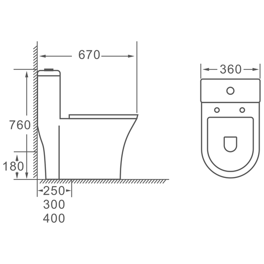 SANIKB HSJ-2390 one-piece toilet dimension drawing, 670 × 360 × 760 mm