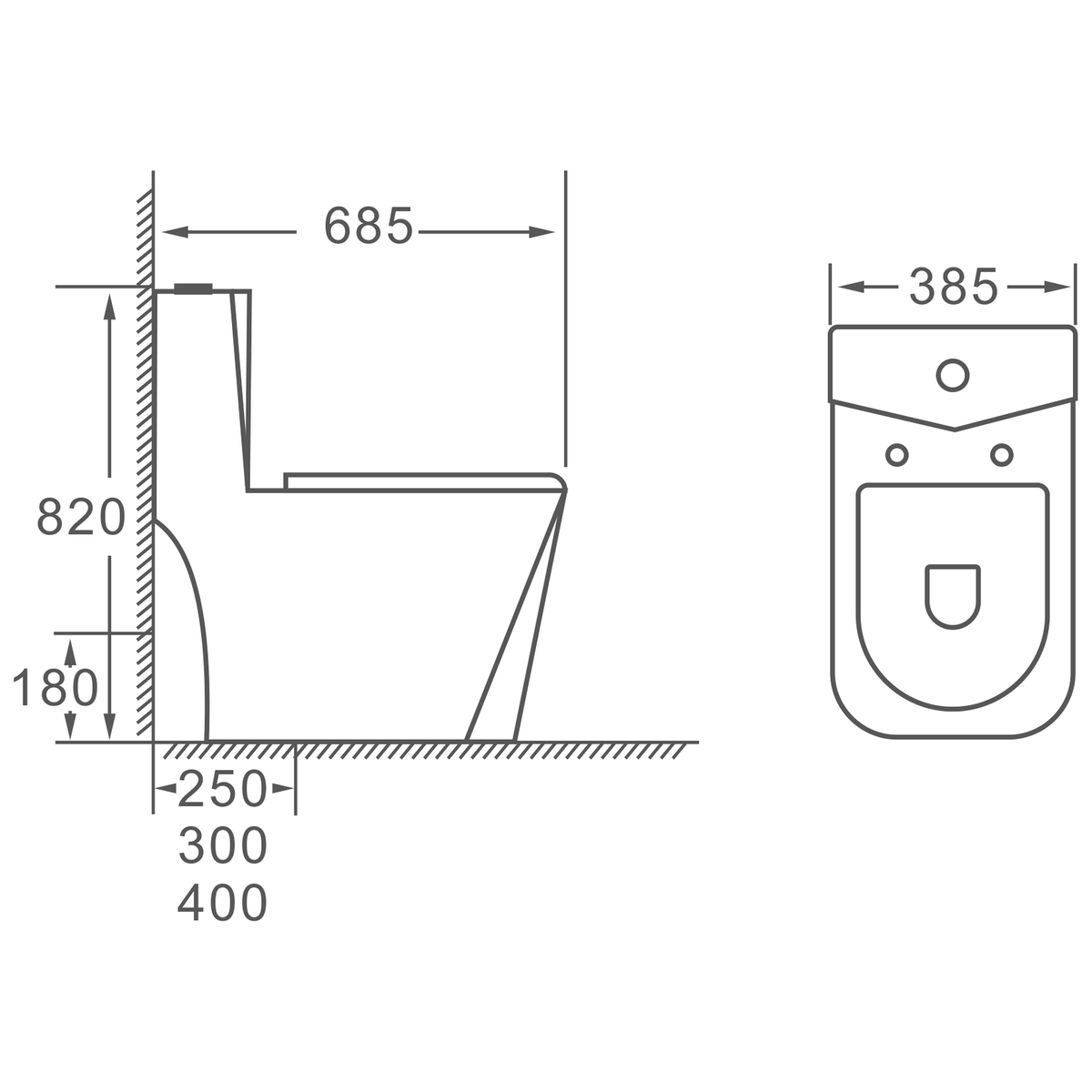 SANIKB HSJ-2403 one-piece toilet dimension drawing, 685 × 385 × 820 mm