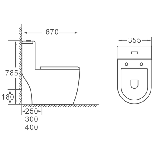 SANIKB HSJ-2424 one-piece toilet dimension drawing, 670 × 355 × 785 mm