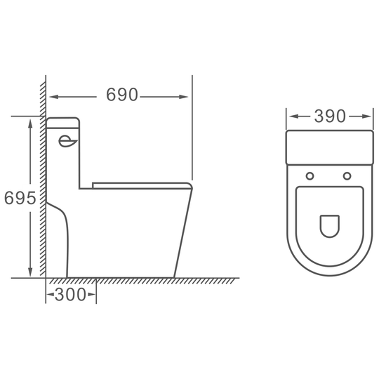 SANIKB HSJ-2480 one-piece toilet dimension drawing, 690 × 390 × 695 mm