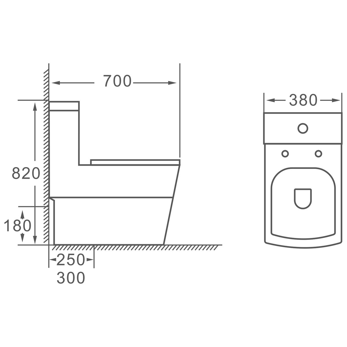 SANIKB HSJ-2496 one-piece toilet dimension drawing, 700 × 380 × 820 mm