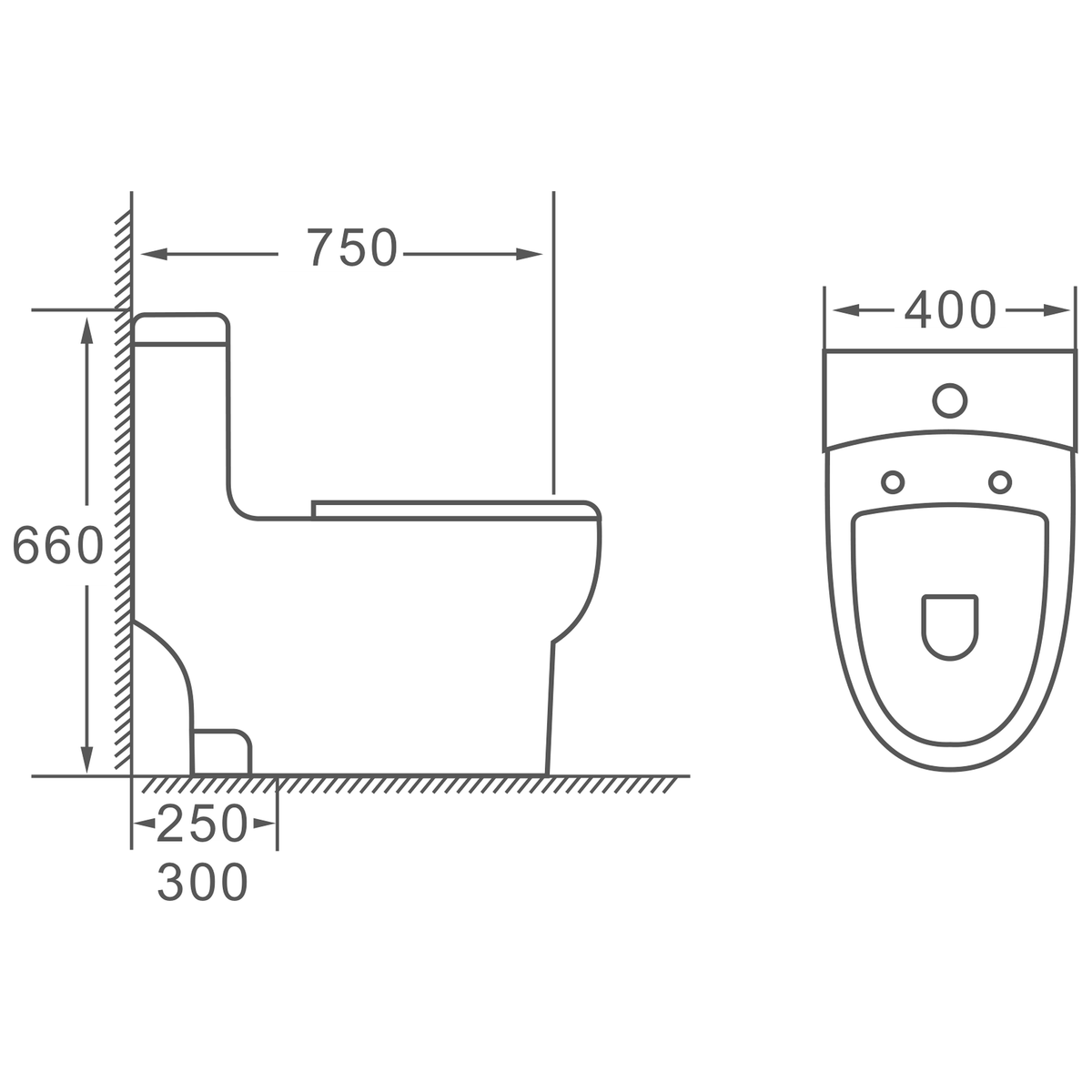 SANIKB HSJ-2499 one-piece toilet dimension drawing, 750 × 400 × 660 mm