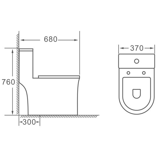 SANIKB HSJ-2528 one-piece toilet dimension drawing, 680 × 370 × 760 mm