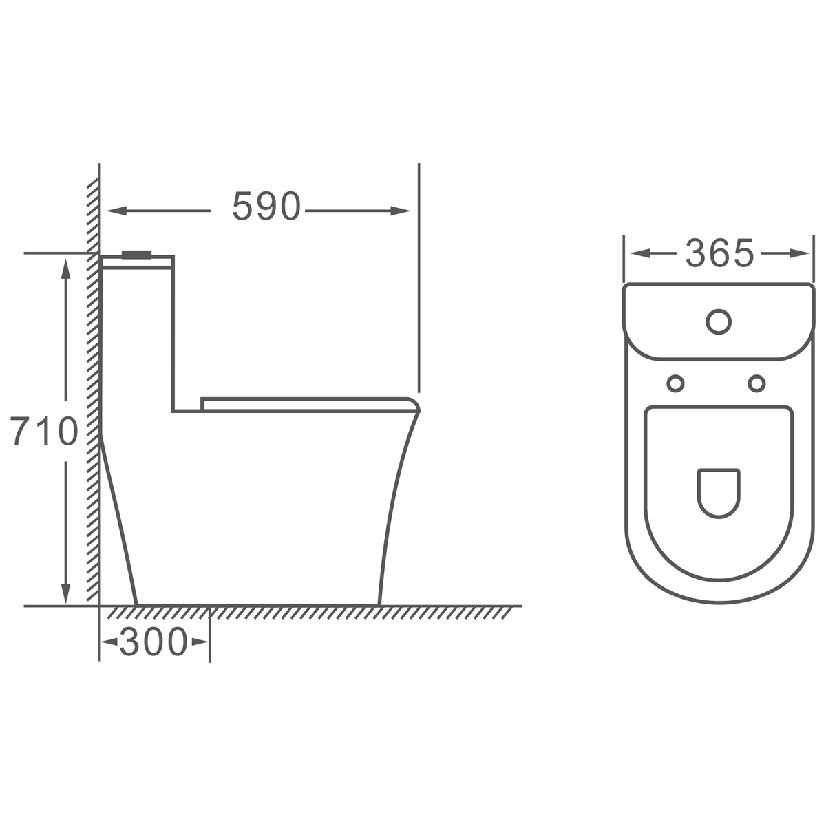 SANIKB HSJ-2531 one-piece toilet dimension drawing, 590 × 365 × 710 mm