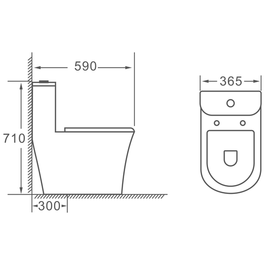 SANIKB HSJ-2531 one-piece toilet dimension drawing, 590 × 365 × 710 mm