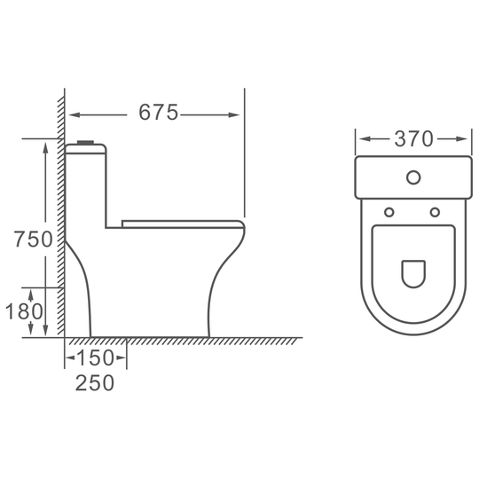 SANIKB HSJ-2550 one-piece toilet dimension drawing, 675 × 370 × 750 mm