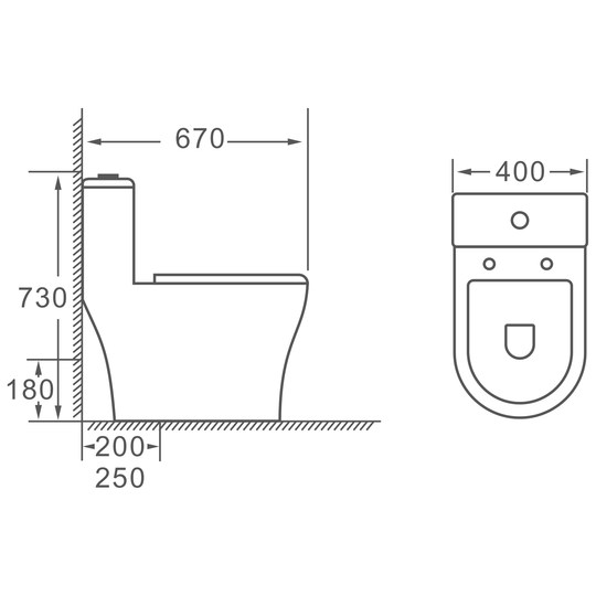 SANIKB HSJ-2557 one-piece toilet dimension drawing, 670 × 400 × 730 mm