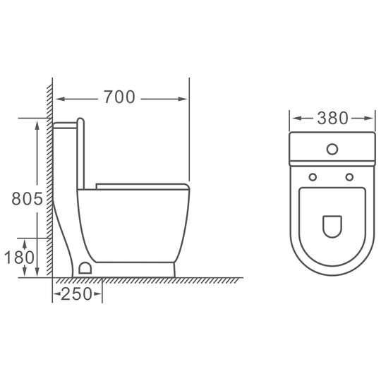 SANIKB HSJ-2558 one-piece toilet dimension drawing, 700 × 380 × 805 mm