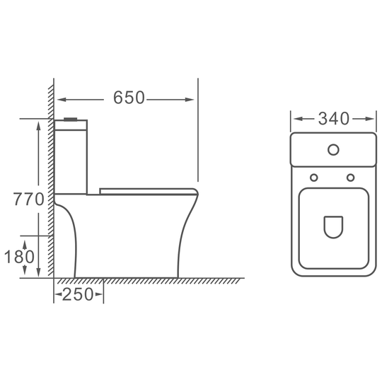 SANIKB HSJ-3048 two-piece toilet dimension drawing, 650 × 340 × 770 mm