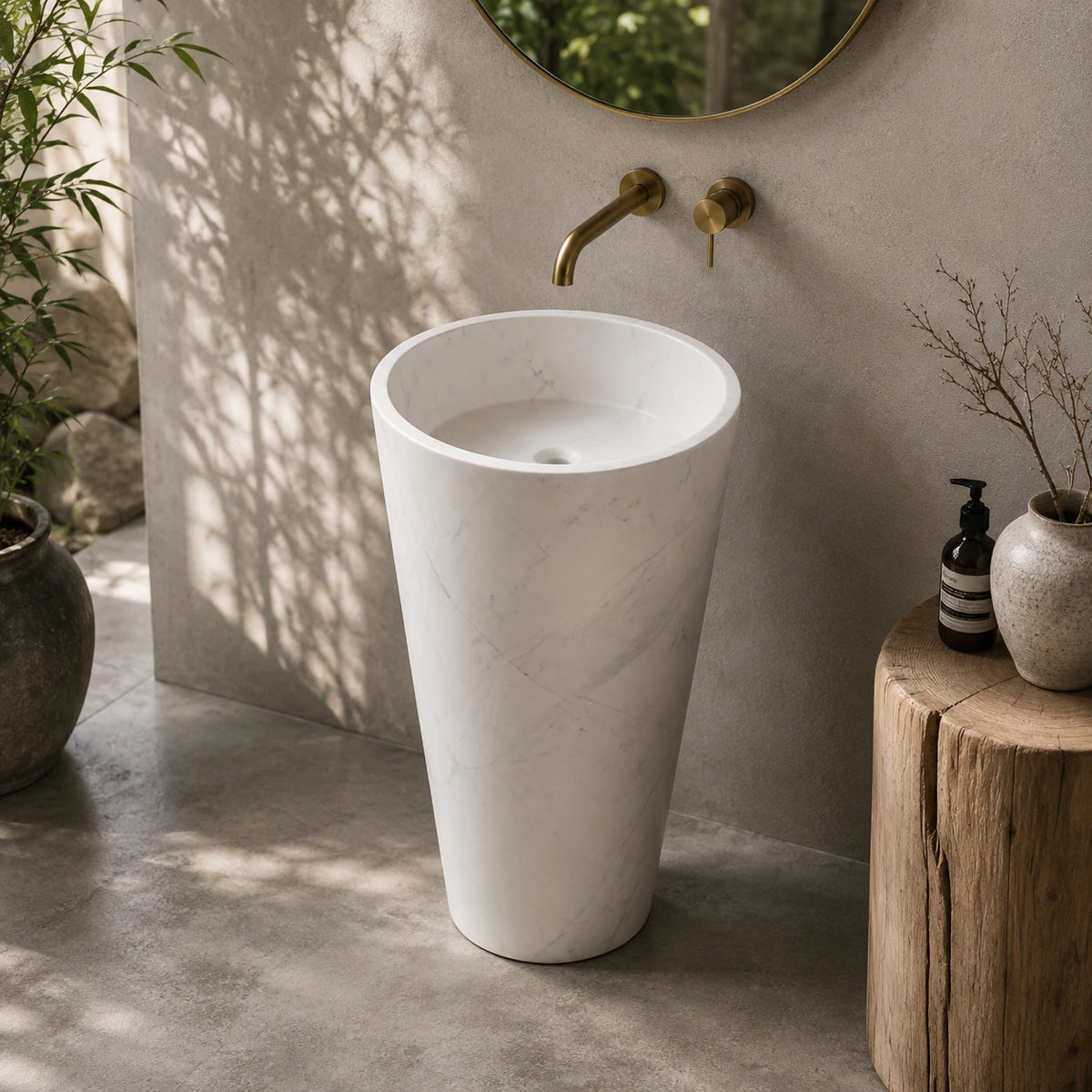 Jazz White Marble Cylindrical Pedestal Basin