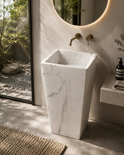 Jazz White Marble Square Pedestal Basin