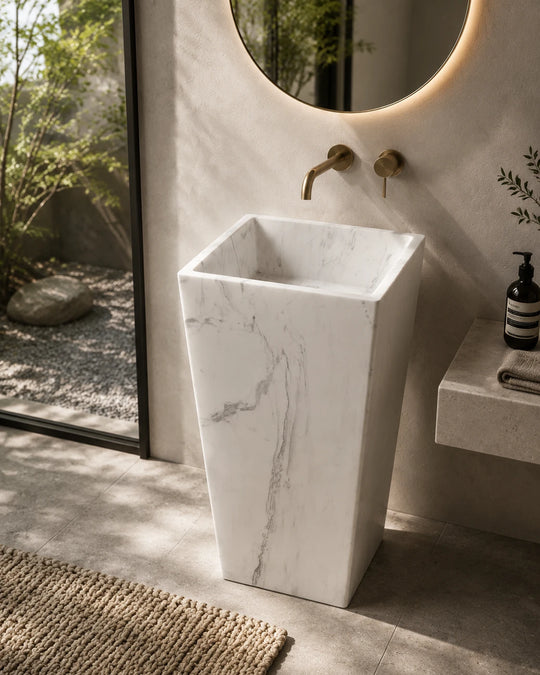 Jazz White Marble Square Pedestal Basin