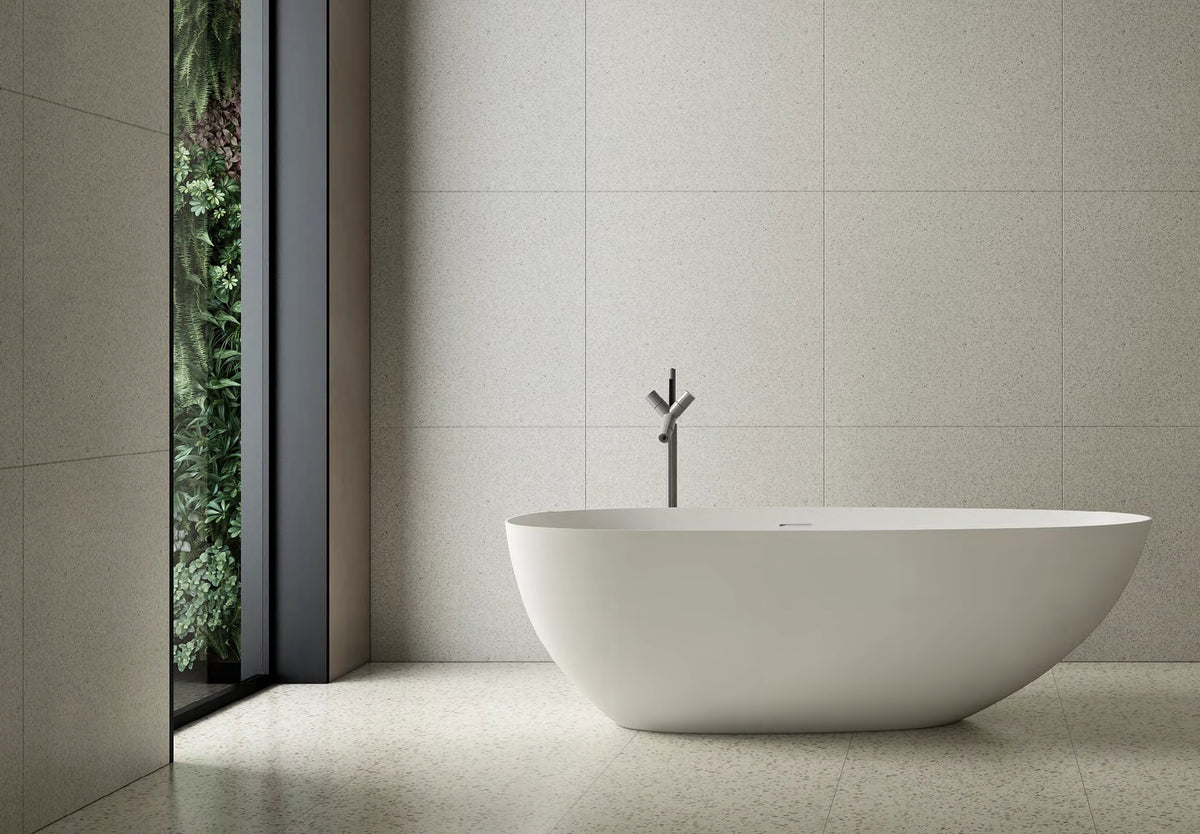 Low Bowl Oval Solid Surface Bathtub - XA-8866; complete factory model view
