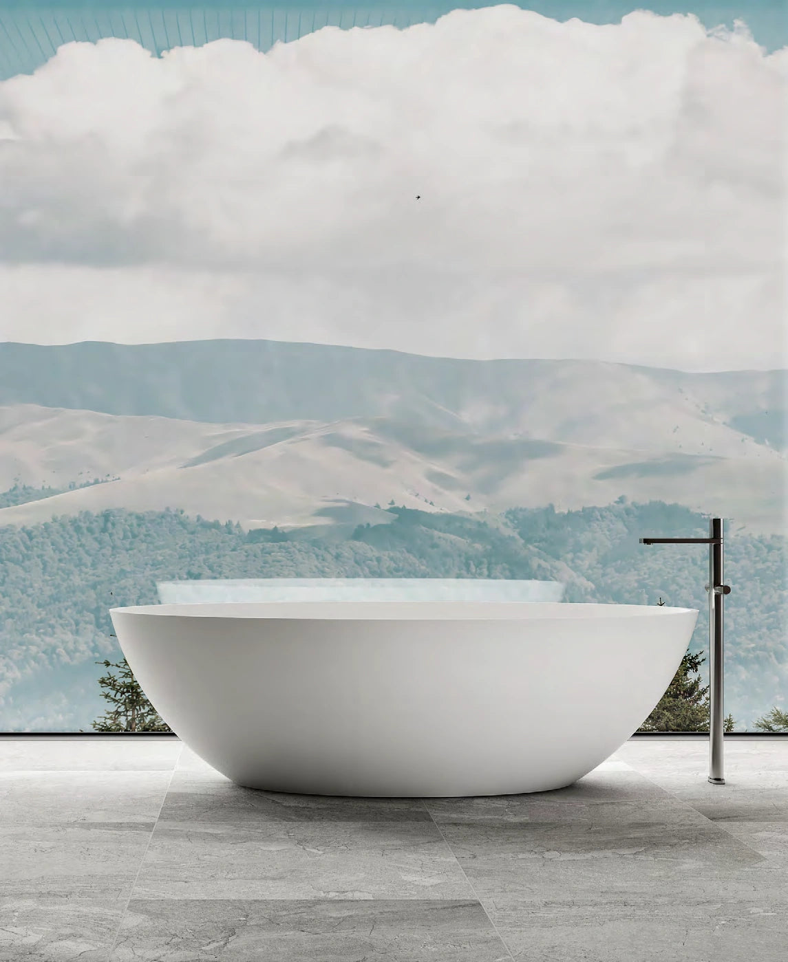 Low Profile Oval Solid Surface Bathtub - XA-8803; complete factory model view