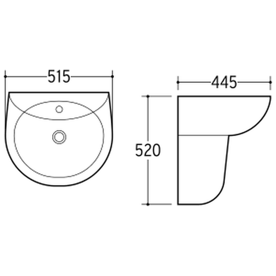 SANIKB NBK-203F wall-hung basin dimension drawing, 515 × 445 × 520 mm