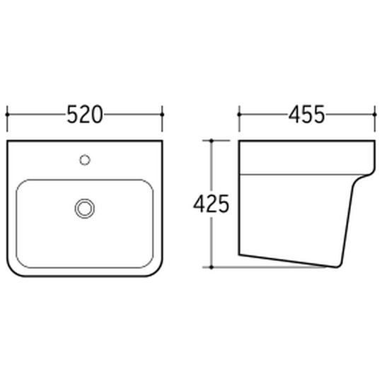 SANIKB NBK-206L wall-hung basin dimension drawing, 520 × 455 × 425 mm