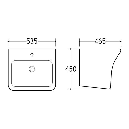 SANIKB NBK-208L wall-hung basin dimension drawing, 535 × 465 × 450 mm