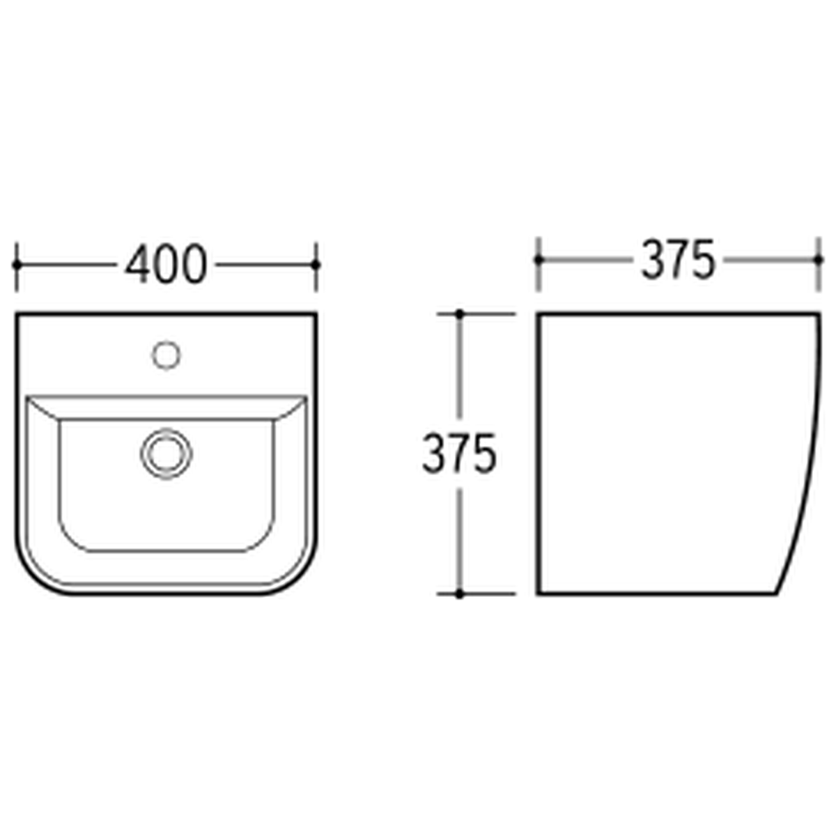 SANIKB NBK-246L wall-hung basin dimension drawing, 400 × 375 × 375 mm