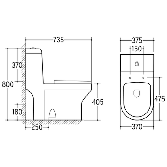 SANIKB NBK-3005 one-piece toilet dimension drawing, 735 × 375 × 800 mm