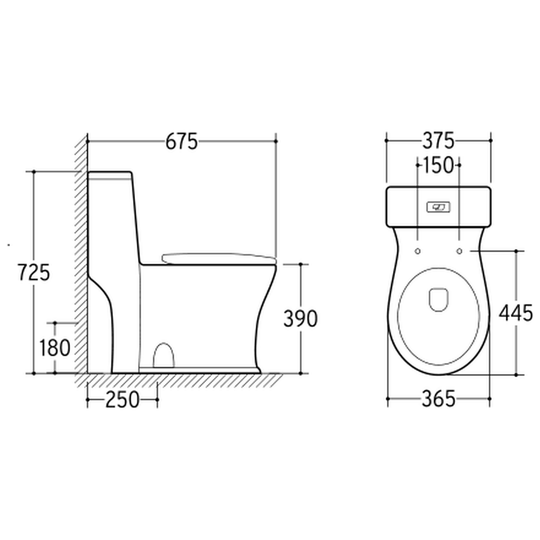 SANIKB NBK-3062 one-piece toilet dimension drawing, 675 × 375 × 725 mm