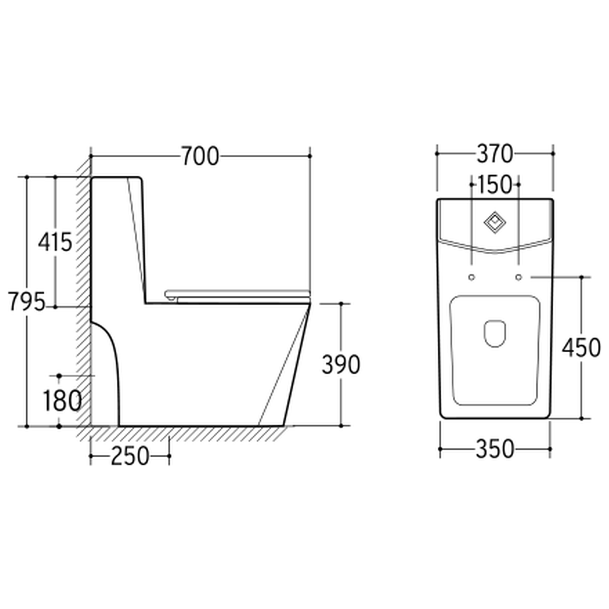 SANIKB NBK-3071 one-piece toilet dimension drawing, 700 × 370 × 795 mm
