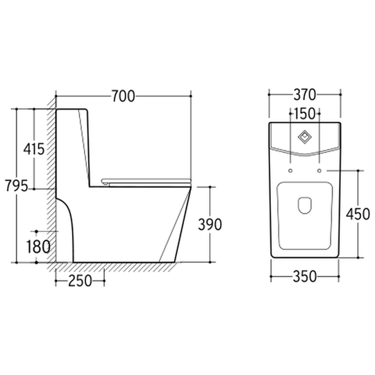 SANIKB NBK-3071 one-piece toilet dimension drawing, 700 × 370 × 795 mm
