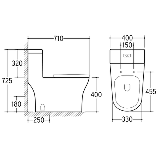 SANIKB NBK-3072 one-piece toilet dimension drawing, 710 × 400 × 725 mm