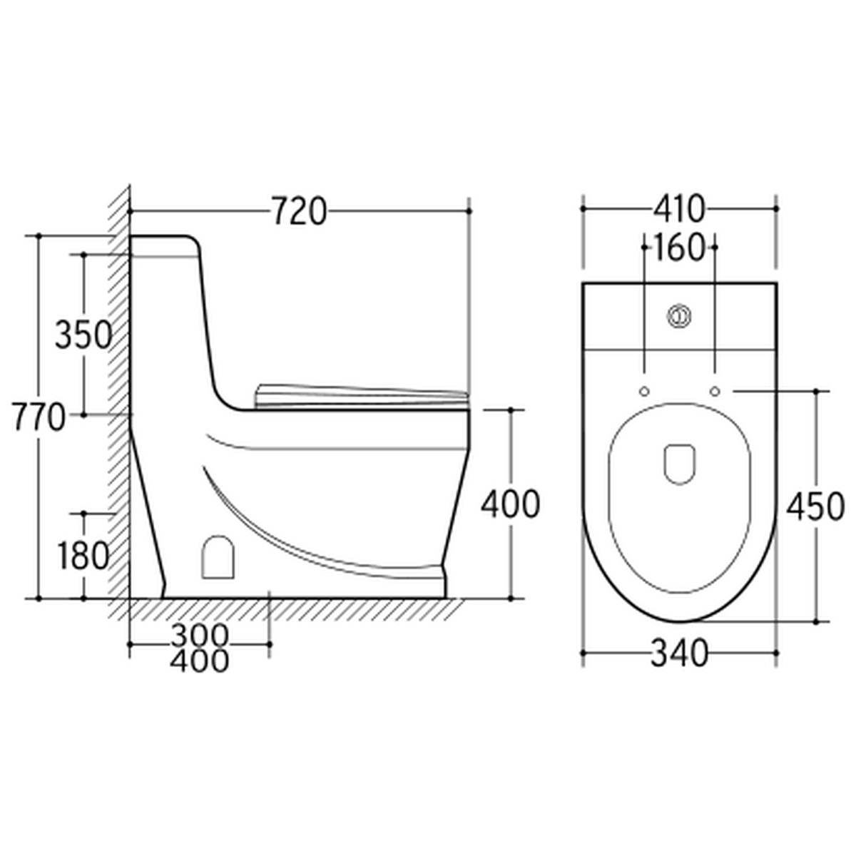 SANIKB NBK-3076 one-piece toilet dimension drawing, 720 × 410 × 770 mm