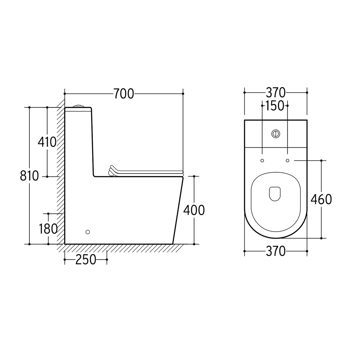 SANIKB NBK-3077 one-piece toilet dimension drawing, 700 × 370 × 810 mm