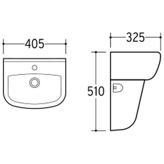 SANIKB NBK-510 wall-hung basin dimension drawing, 405 × 325 × 510 mm