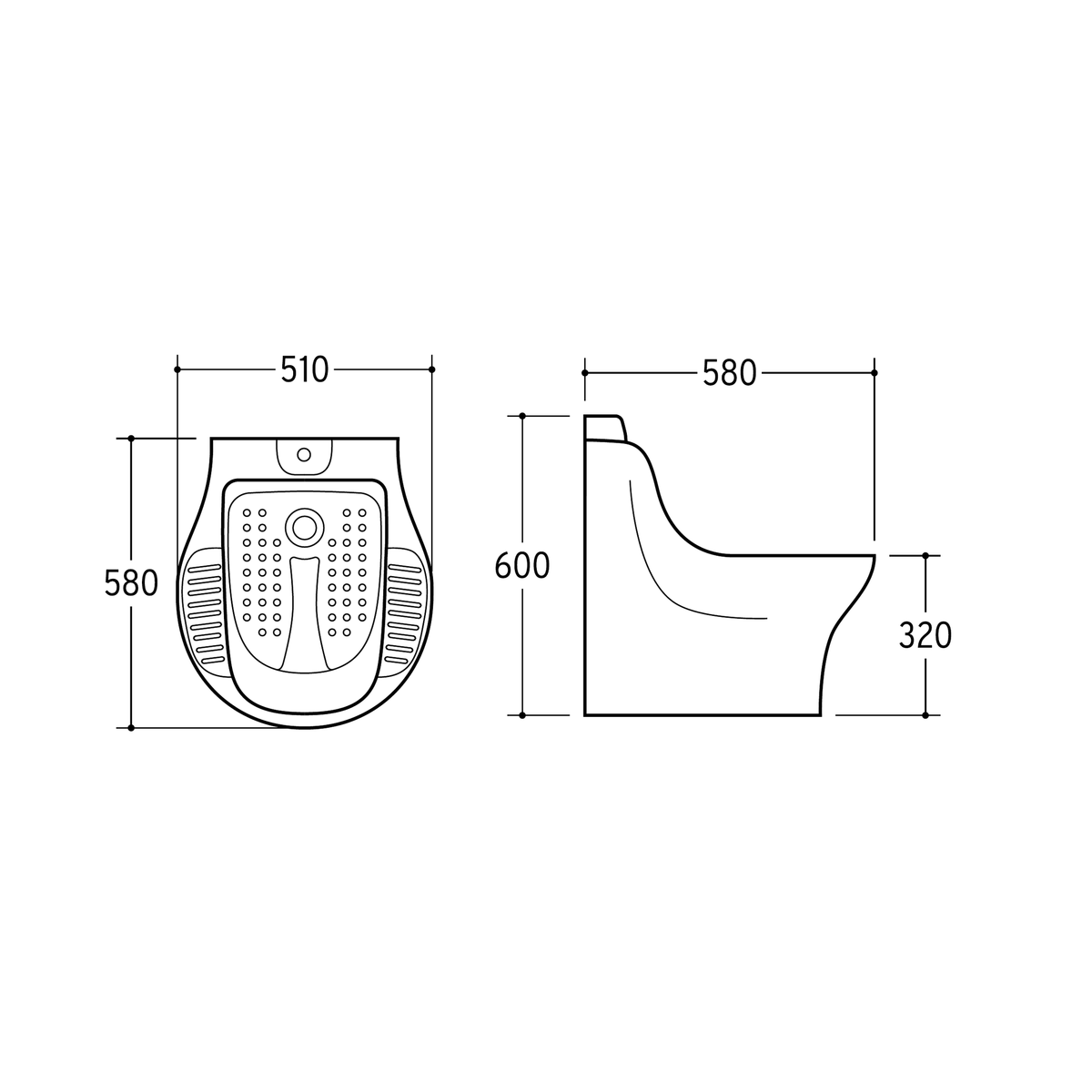 SANIKB NBK-713 mop sink dimension drawing, 510 × 580 × 600 mm